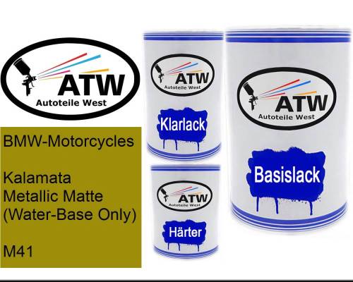 BMW-Motorcycles, Kalamata Metallic Matte (Water-Base Only), M41: 500ml Lackdose + 500ml Klarlack + 250ml Härter - Set, von ATW Autoteile West.